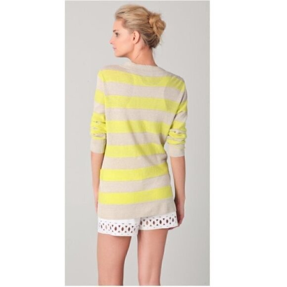 Milly New York Cardigan S Linen Stripe Button Luxury Spring Natural Lemon Yellow - Picture 9 of 9